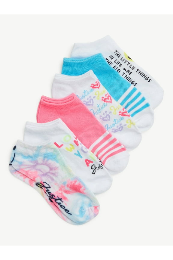 , Girls No-Show Socks, 6-Pack, Sizes M-L