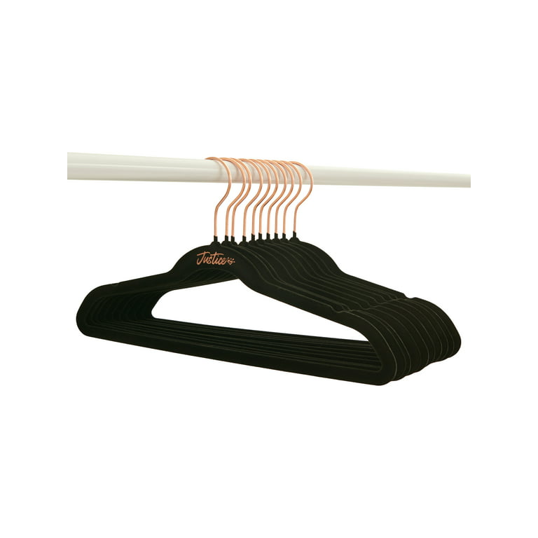 Justice Girls Non-Slip Swivel Hook Clothes Hangers, Black Velvet, 100 Pack
