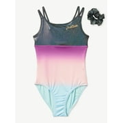 Justice Girls Ombre Macrame Back Dance and Gymnastics Leotard with Scrunchie, Sizes XS-XL