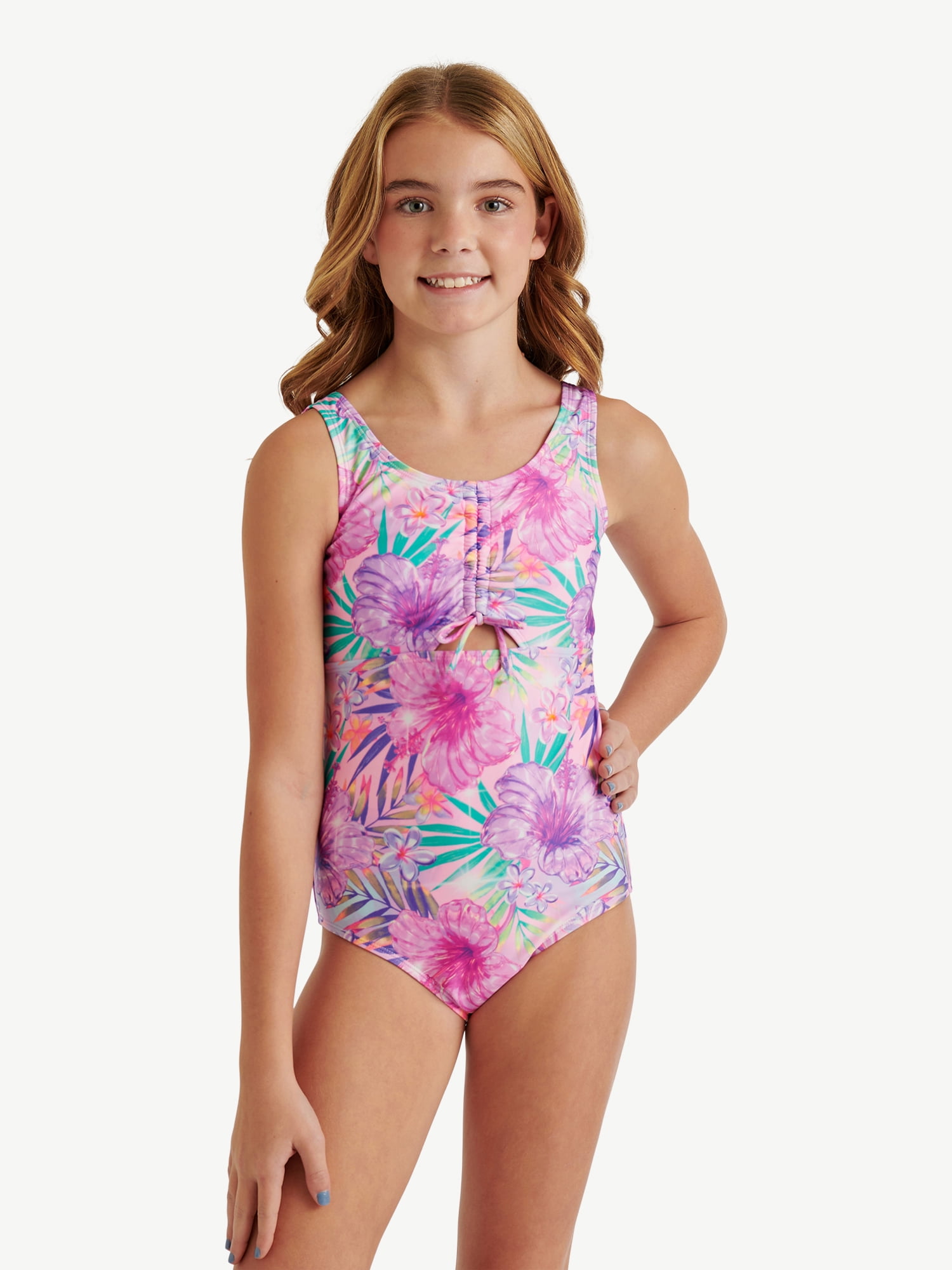 Justice Girls One Piece Center Cinched Swimsuit, sizes XS-XL