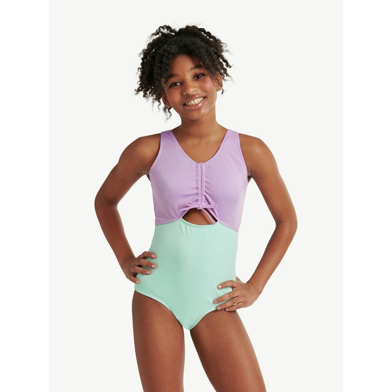 Justice Girls One Piece Cinched Bodice with Cut Out Swimsuit