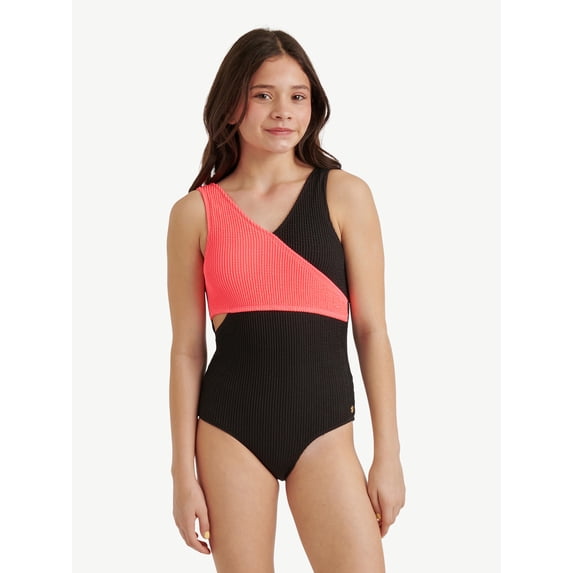 Justice Girls One Piece Color Block Wrap Swimsuit, sizes XS-XL