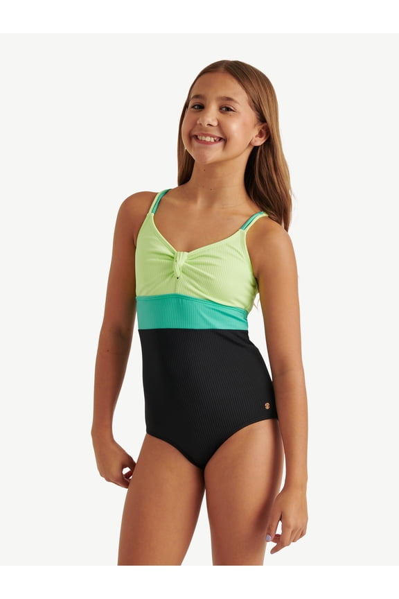 Girls One Piece Ribbed Keyhole Swimsuit, sizes XS-XL