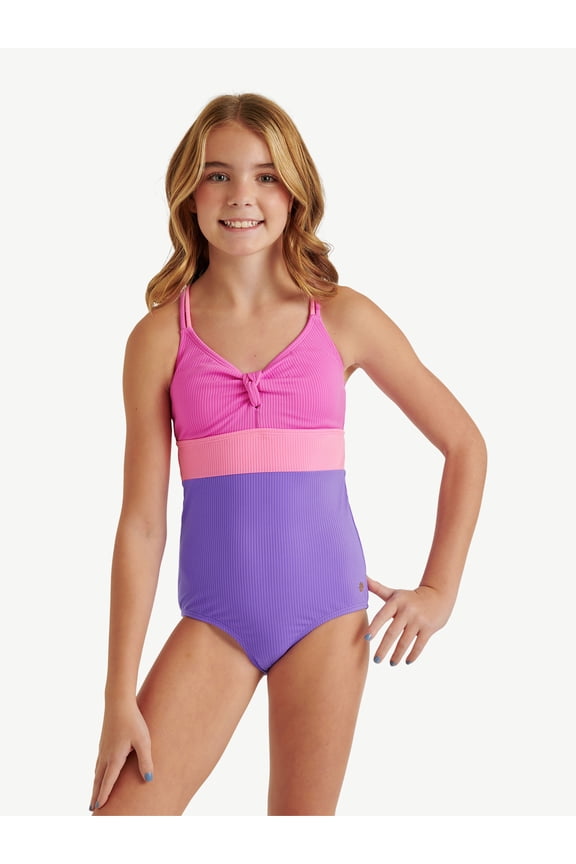 Girls One Piece Ribbed Keyhole Swimsuit, sizes XS-XL