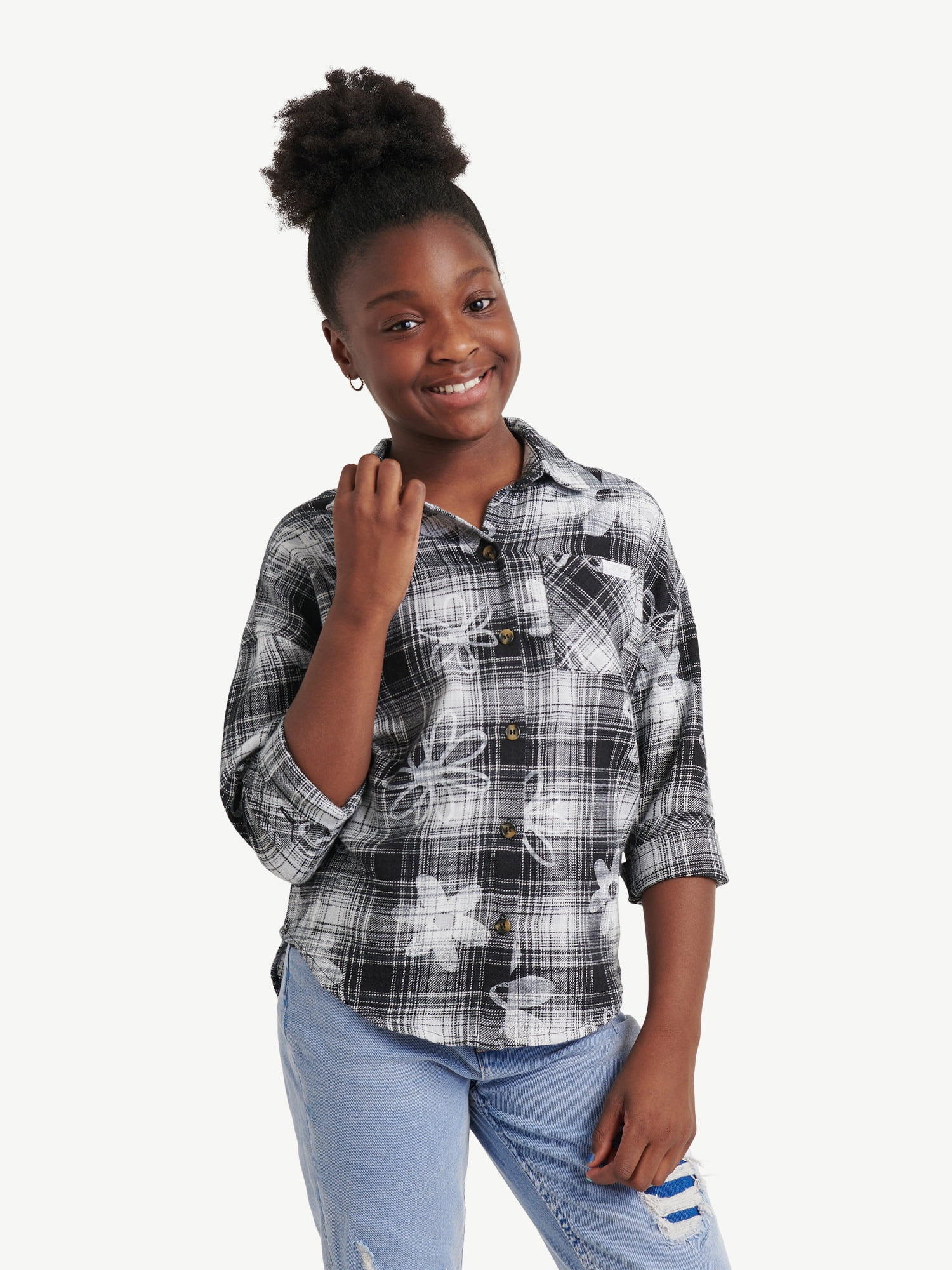 Justice Girls Oversized Flannel Top, Sizes XS-XLP - Walmart.com