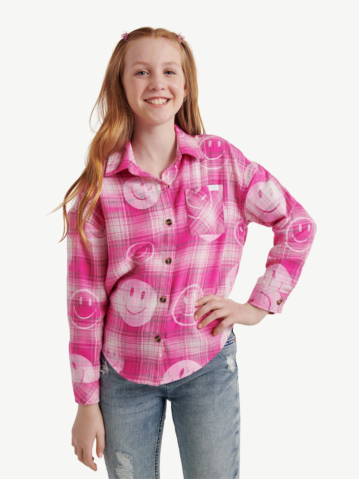 Justice Girls Plaid Flannel Shirt, Long Sleeve, Sizes XS-XLP, Soft