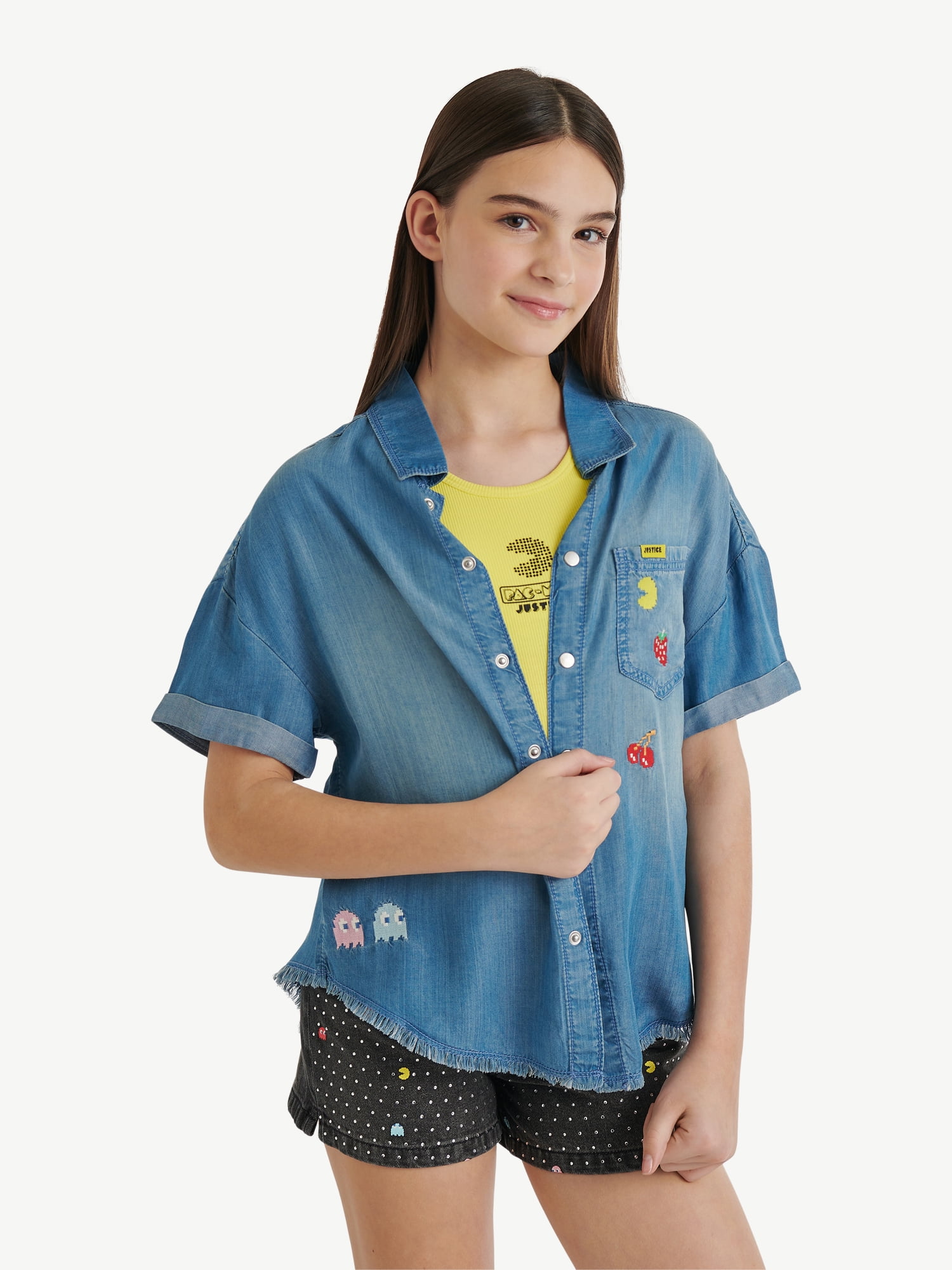 Justice Girls PAC-MAN Chambray Shirt, Sizes XS-XL & Plus