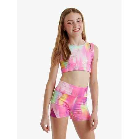 Justice Reversible Keyhole Teen Sports Bra for Girls with Paint Effect Print, Sizes XS-XL