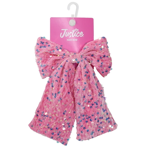 Justice Girls Pink Velvet Sequin Hair Bow Barrette