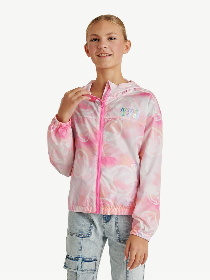 Justice Girls Pink Windbreaker Lightweight Hooded Jacket