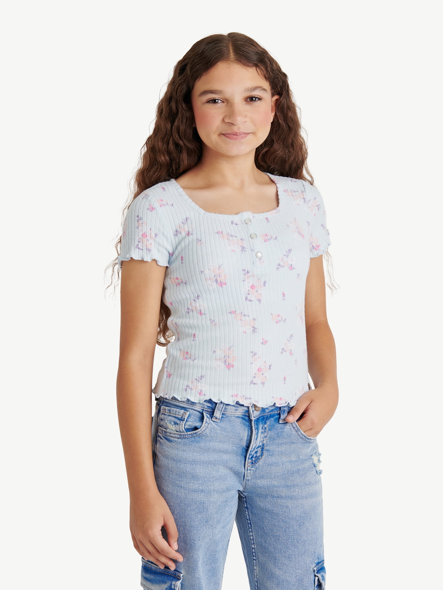 Girls Pretty Henley Top, Sizes XS - XLP