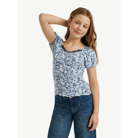 Justice Girls Puff Sleeve Ruched Top, Sizes XS - XLP