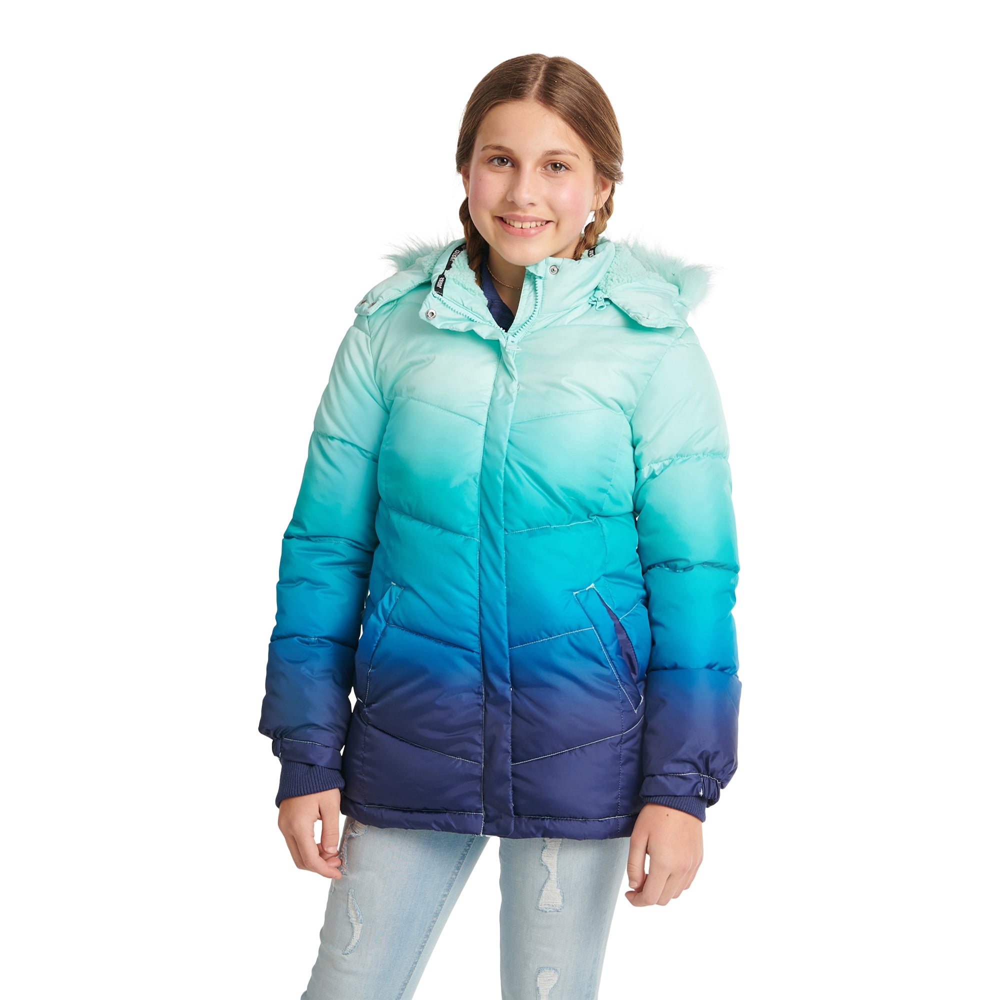 Justice Girls Puffer Jacket with Faux Fur Lined Hood, Sizes 5-18 -  Walmart.com
