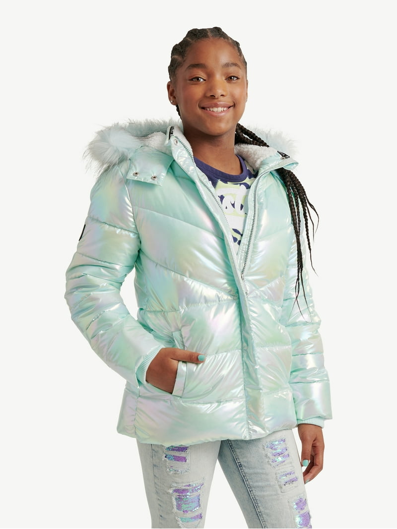 Justice Girls Puffer Jacket with Faux Fur Lined Hood, Sizes 5-18