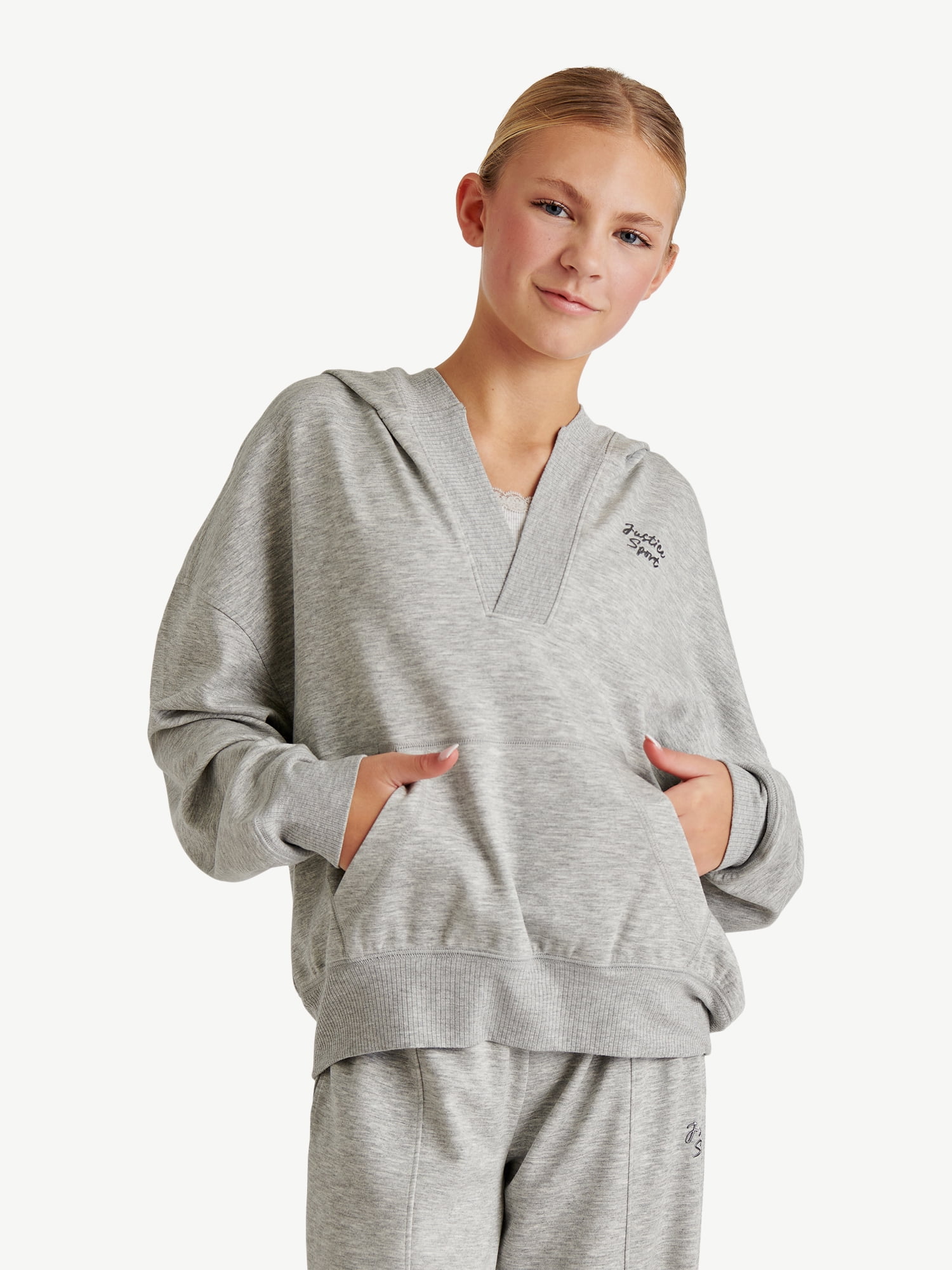 Justice Girls Velour Cargo Pocket Full Zip Hoodie, Sizes Xs