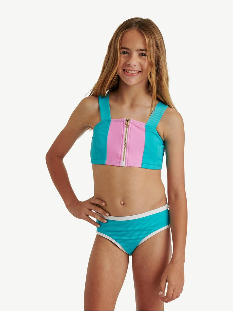 Justice Girls Ribbed Zipper Bikini Swimsuit, Piece, Sizes XS-XL
