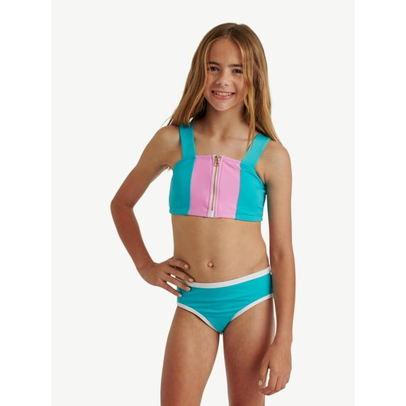 Justice Girls Ribbed Zipper Bikini Swimsuit, 2 Piece, Sizes XS-XL