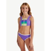 Girls Ribbed Zipper Bikini Swimsuit, 2 Piece, Sizes XS-XL
