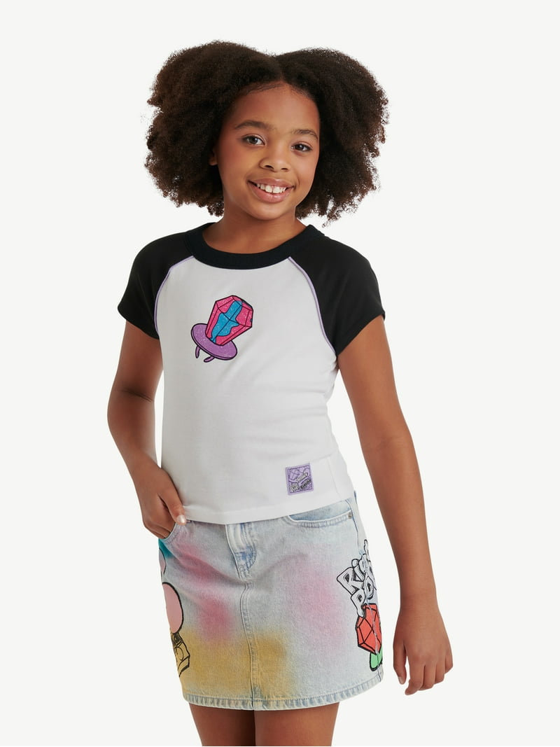 Justice Girls Ring Pop Collab Raglan Baby Tee, XS-XLP, Colorblock