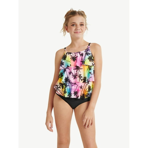 Justice Girls Ruffle Tankini Top with Adjustable Straps and Bikini