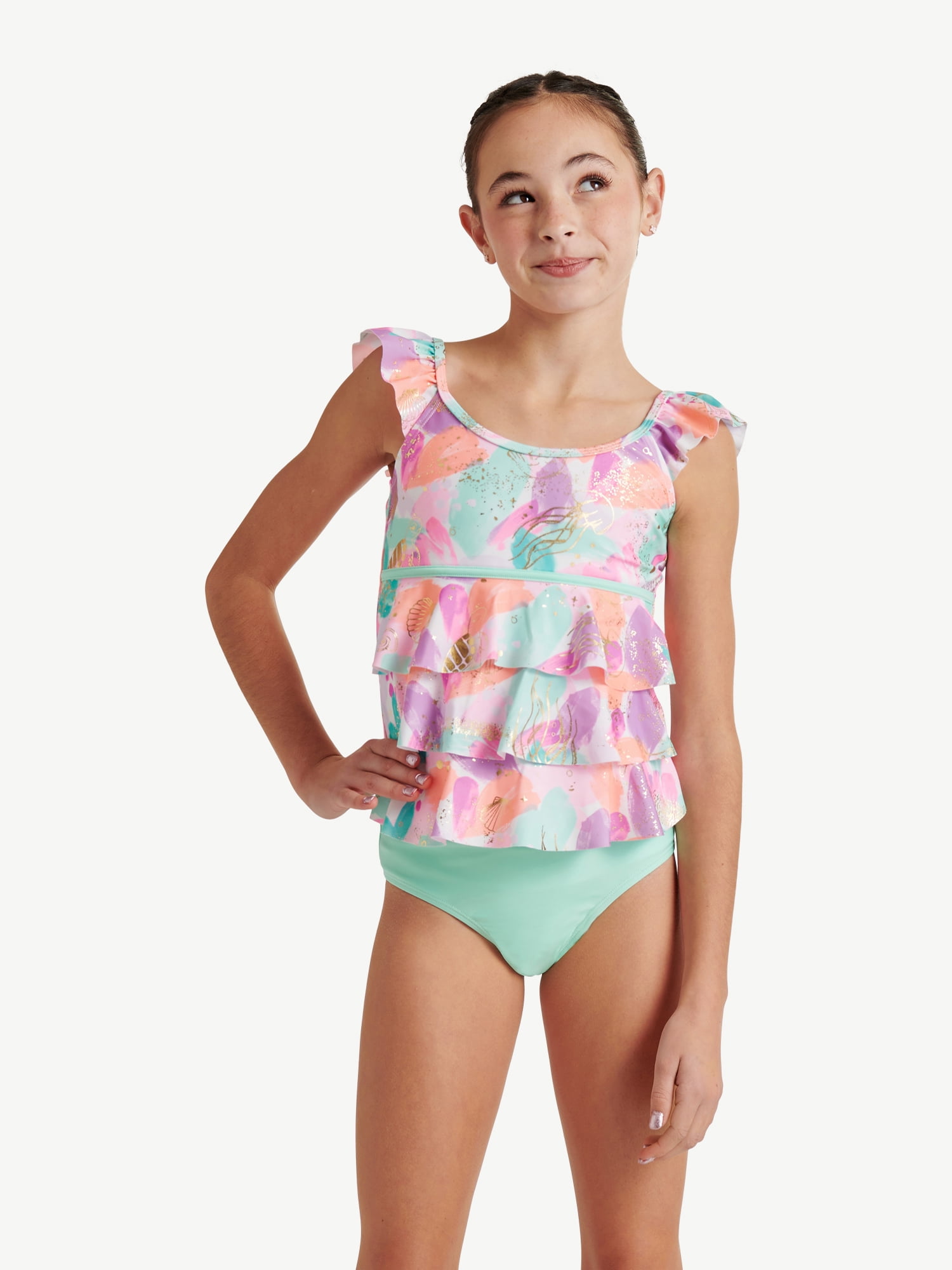 Justice Girls Ruffle Tankini Top with Bikini Bottom 2Piece Swimsuit