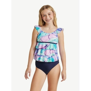 Justice Girls Ruffle Tankini Top with Bikini Bottom 2-Piece Swimsuit, Sizes 5-18
