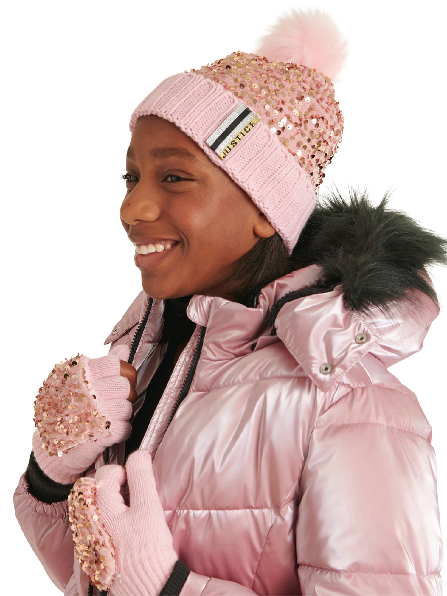 Girls Sequin Pom Pom Beanie  The Children's Place - MISTY MAUVE