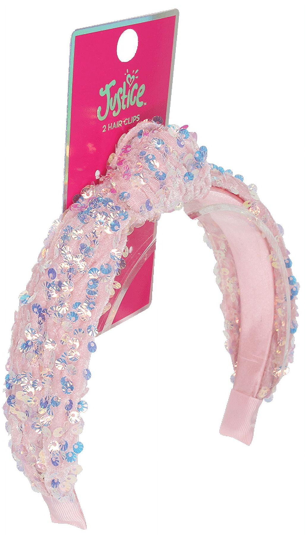 Justice Girls Sequin Velvet Top Knot Headband - Pink  display picture 1