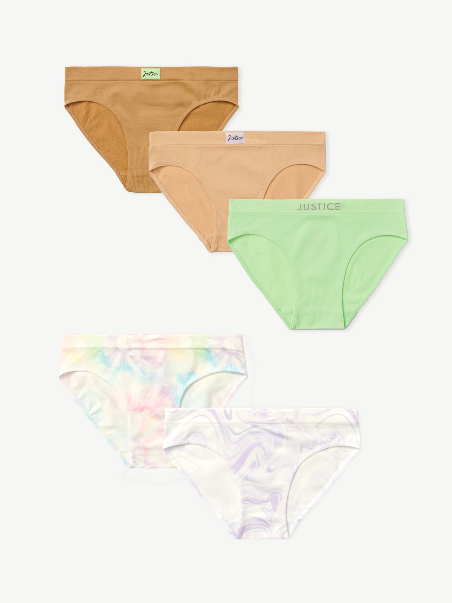 Justice Girls Shades Collection Bikini Undies, 5-Pack, Sizes 6-16 