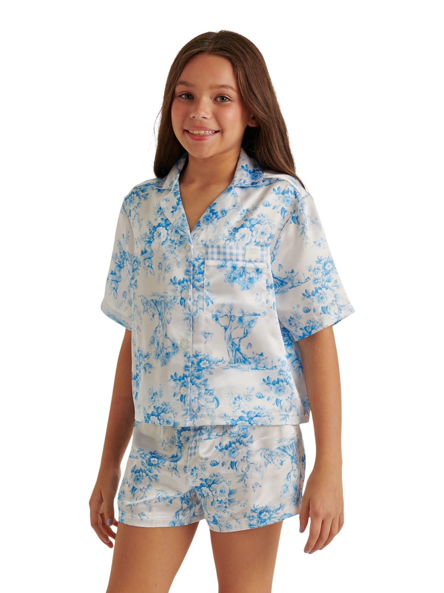 Justice Girls Short Sleeve Button Top and Shorts Pajama Set, 2-Piece, Sizes 5-18