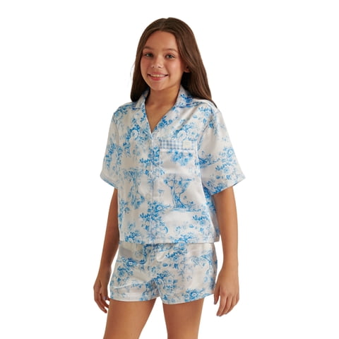 Girls Short Sleeve Button Top and Shorts Pajama Set, 2-Piece, Sizes 5-18