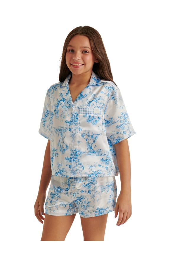 Girls Short Sleeve Button Top and Shorts Pajama Set, 2-Piece, Sizes 5-18