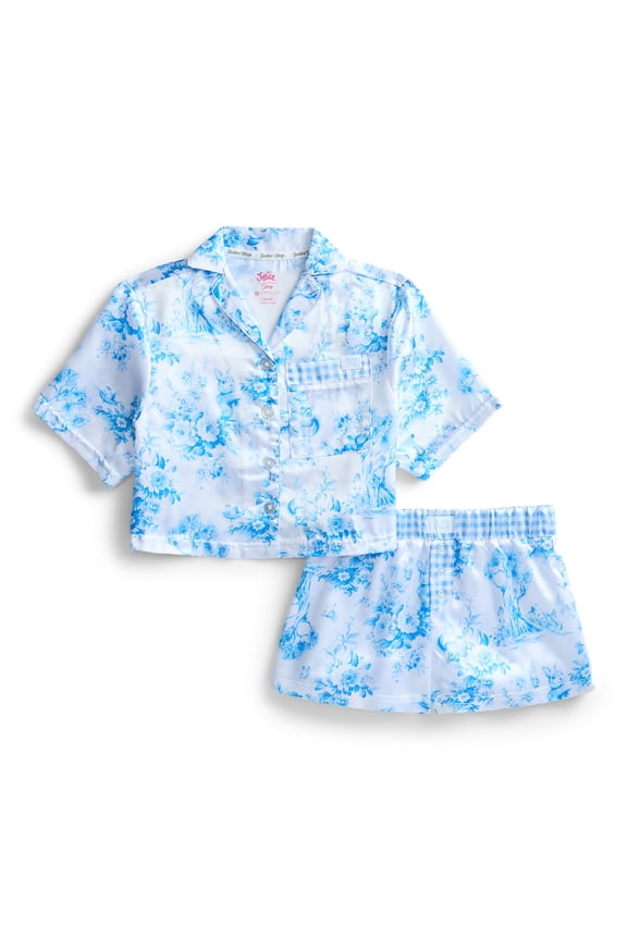 Girls Short Sleeve Button Top and Shorts Pajama Set, 2-Piece, Sizes 5-18