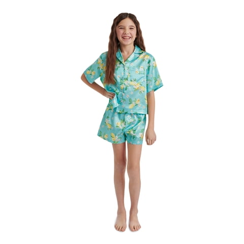 Girls Short Sleeve Button Top and Shorts Pajama Set, 2-Piece, Sizes 5-18