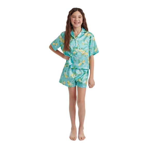 Justice Girls Short Sleeve Button Top and Shorts Pajama Set, 2-Piece, Sizes 5-18