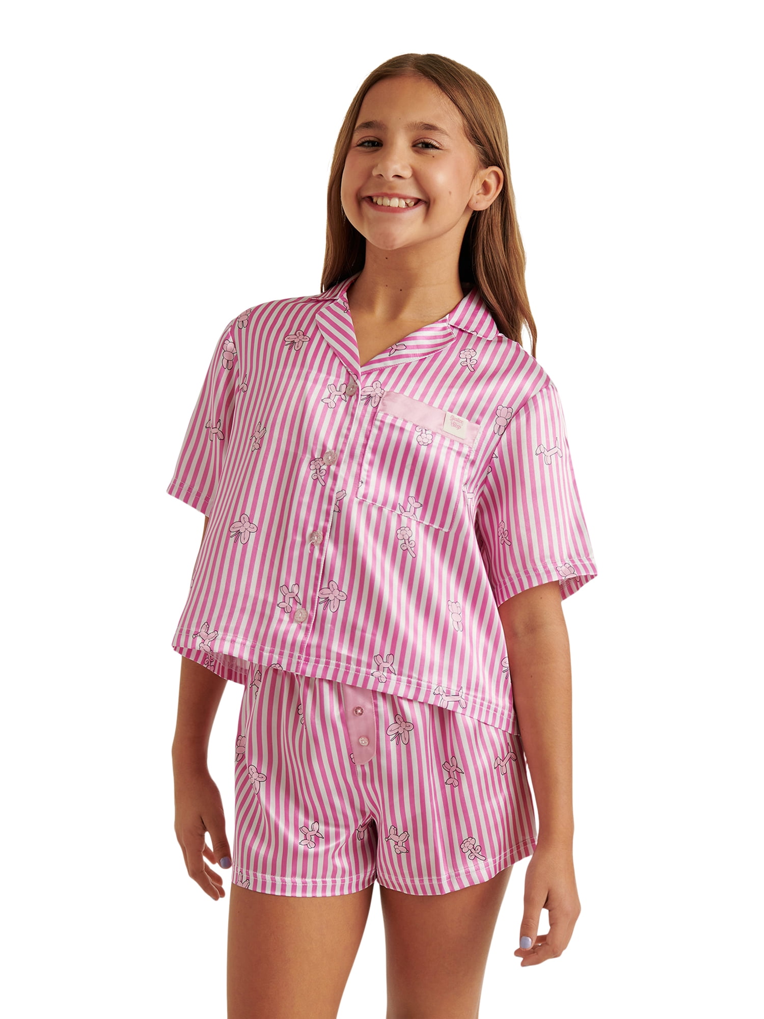 Justice Girls Short Sleeve Button Top and Shorts Pajama Set, 2-Piece, Sizes 5-18