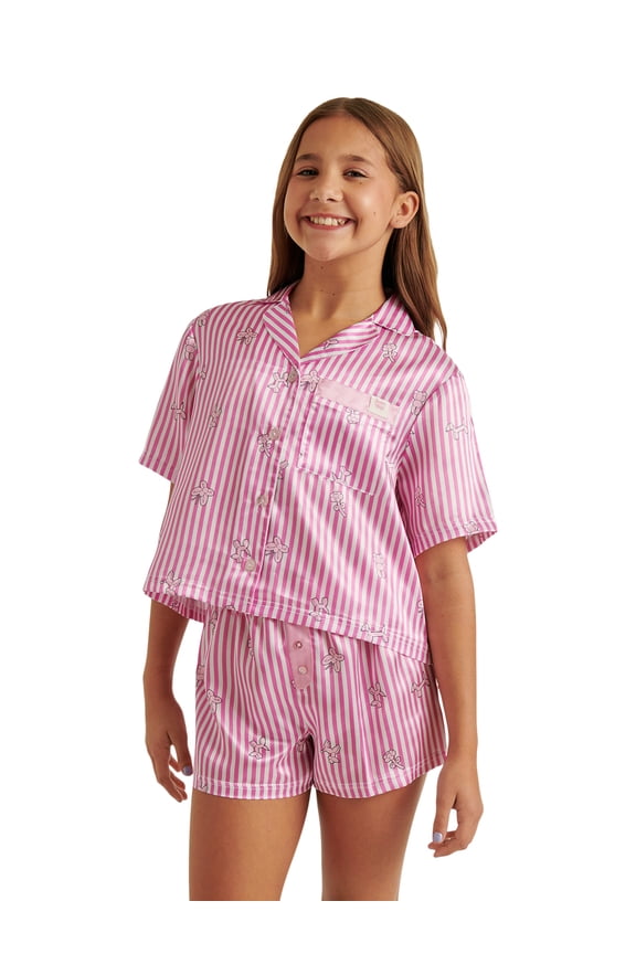 Girls Short Sleeve Button Top and Shorts Pajama Set, 2-Piece, Sizes 5-18