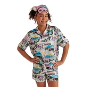 Girls x Nascar Short Sleeve Button Top, Shorts and Eye Mask Pajama Set, 3-Piece, Sizes 5-18