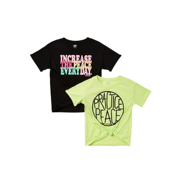 Justice Girls Short Sleeve Graphic Roll Cuff Side Tie Hem T Shirt