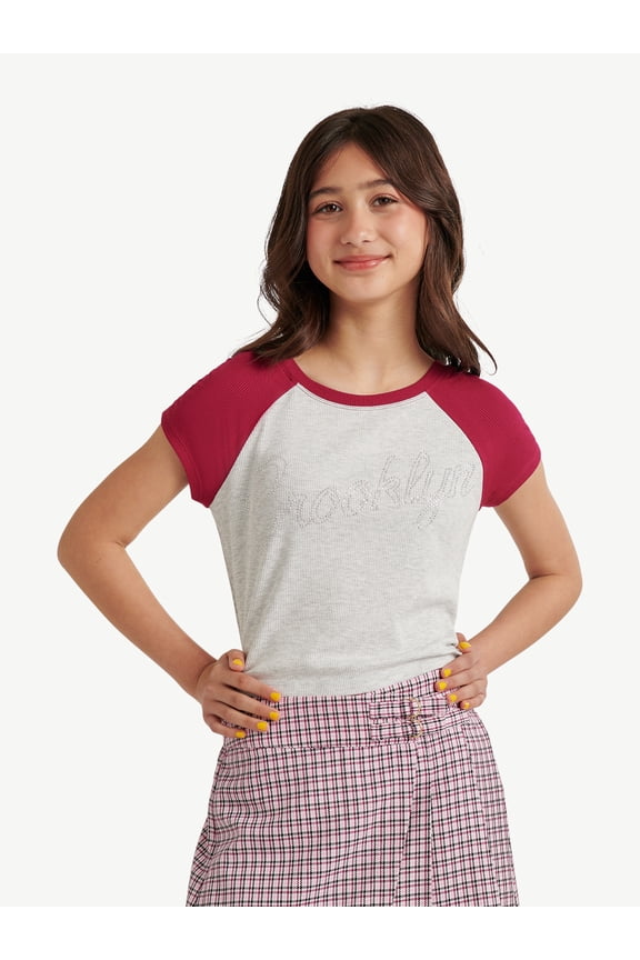 Girls Short Sleeve Raglan Tee, Sizes XS - XLP