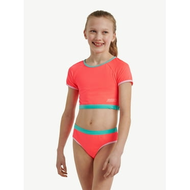Justice Girls Short Sleeve Rashguard with Bikini Bottom Two-Piece, Sizes 5-18