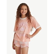 Justice Girls Short Sleeve Sleep Top and Shorts, 2-Piece, Sizes 5-18 & Plus