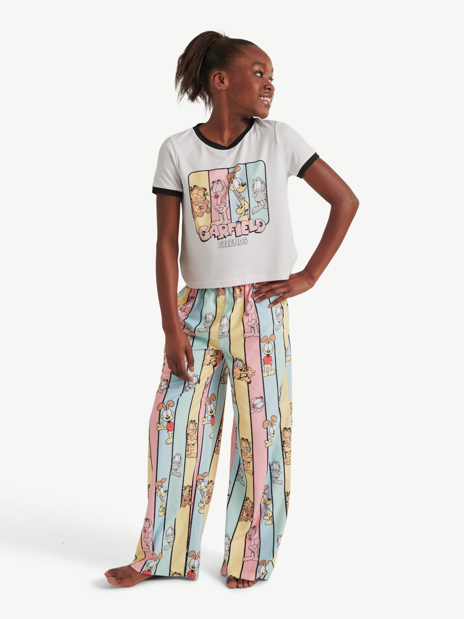 Justice Girls Short Sleeve Tee with Pants 2-Piece Pajama Set, Sizes 5 to 18
