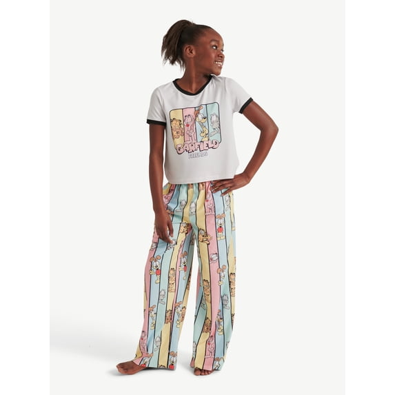 Justice Girls Short Sleeve Tee with Pants 2-Piece Pajama Set, Sizes 5 to 18