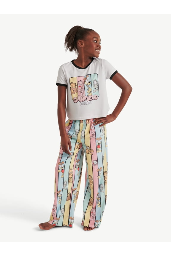 Girls Short Sleeve Tee with Pants 2-Piece Pajama Set, Sizes 5 to 18