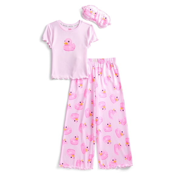 Justice Girls Short Sleeve Tee, Pants and Eye Mask Pajama Set, 3-Piece, Sizes 5-18