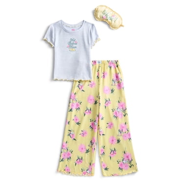 Justice Girls Short Sleeve Tee, Pants and Eye Mask Pajama Set, 3-Piece, Sizes 5-18