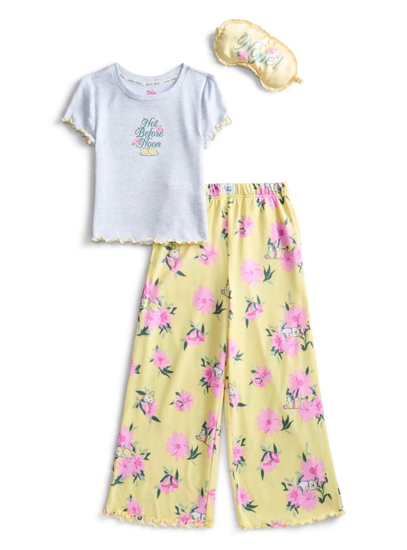 Girls Short Sleeve Tee, Pants and Eye Mask Pajama Set, 3-Piece, Sizes 5-18