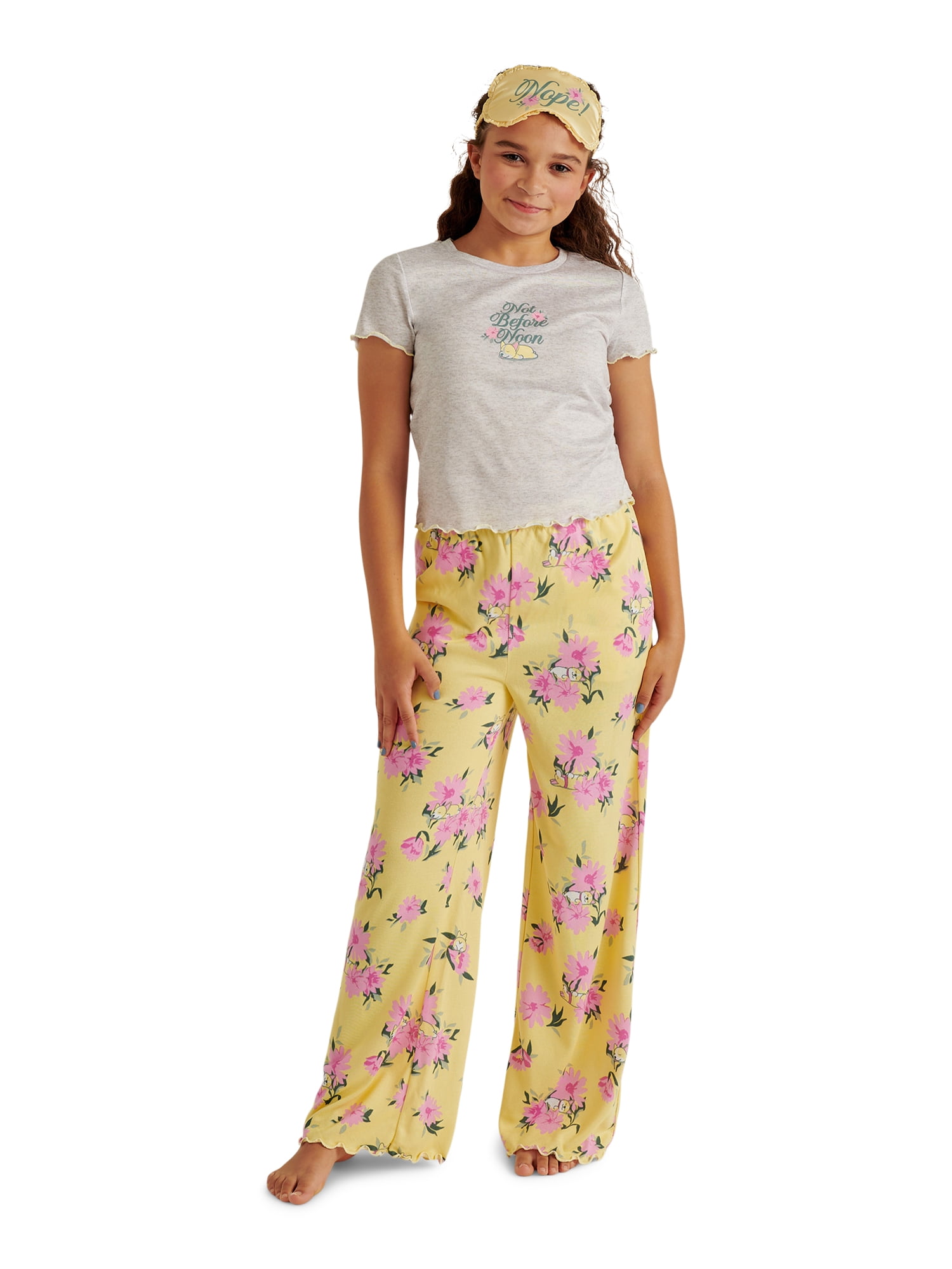 Justice Girls Short Sleeve Tee, Pants and Eye Mask Pajama Set, 3-Piece, Sizes 5-18