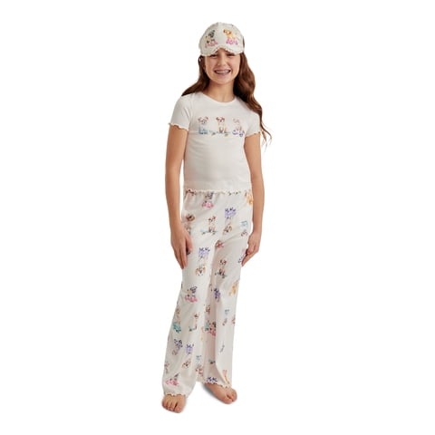 Girls Short Sleeve Tee, Pants and Eye Mask Pajama Set, 3-Piece, Sizes 5-18